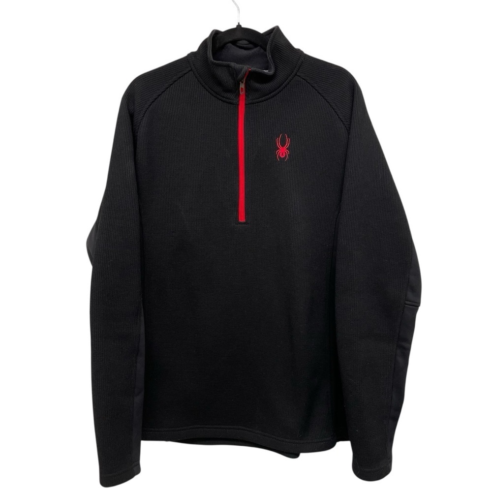 Spyder Black Fleece Lined Quarter-Zip Pullover Sweater with Red Accent Men’s XL